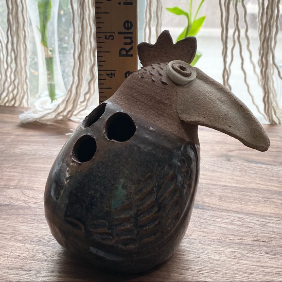 Unique Clay Pottery Bird Sculpture Figurine Toothbrush Holder - Picture 7 of 12